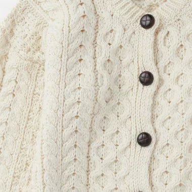 Fianna Woollen Mills Kids Aran Cardigan Natural with Brown Buttons