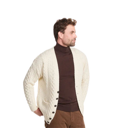 Mens Merino Aran Cardigan Cream Colour