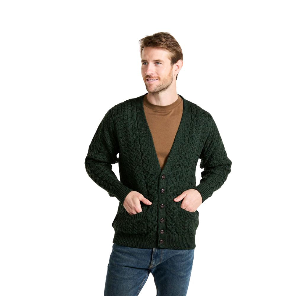 Mens Merino Aran Cardigan Green Colour