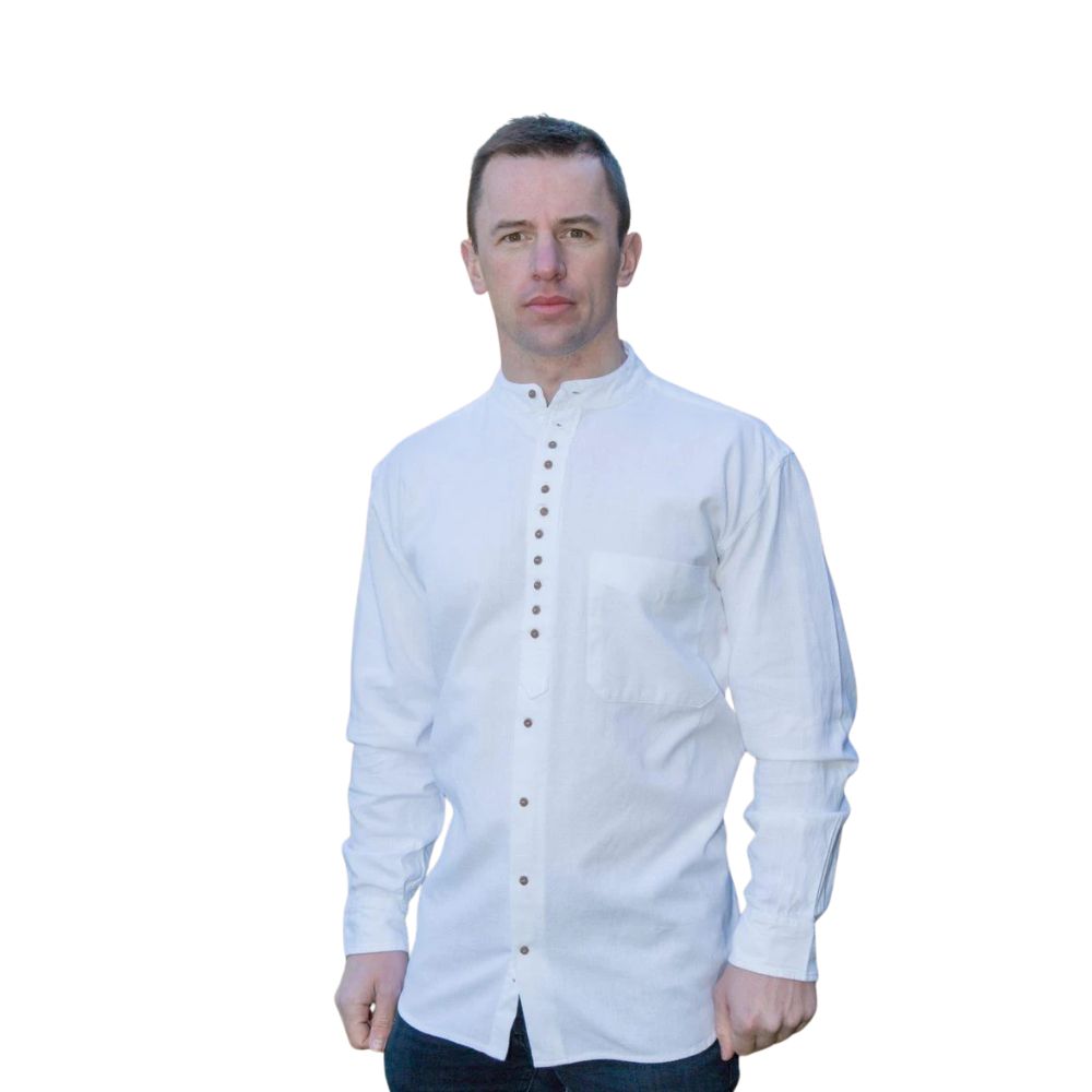 Civilian Heritage Grandfather Shirt White Mens Linen