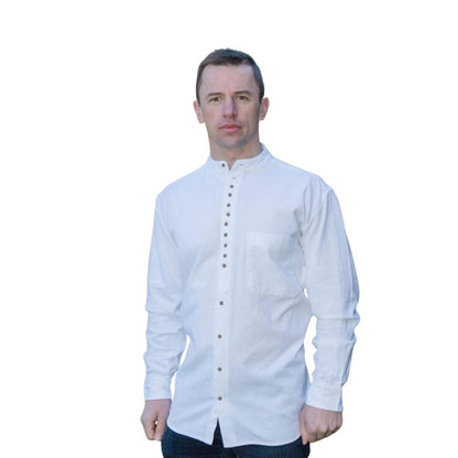 Civilian Heritage Grandfather Shirt White Mens Linen
