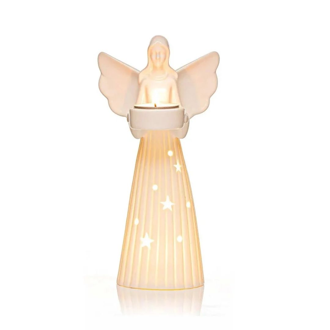 Newgrange Living White Ceramic Angel With Tealight Holder in gift box