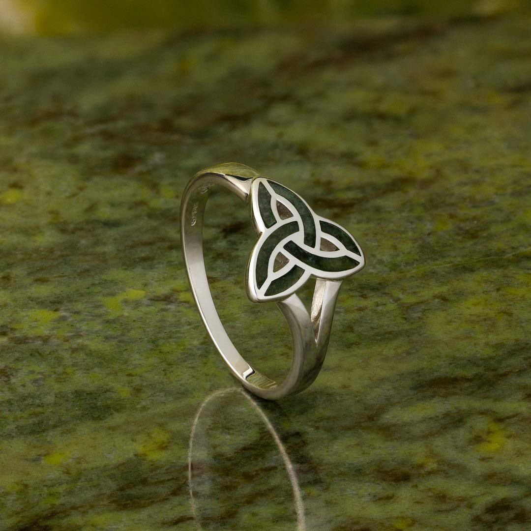 Silver Women's Connemara Marble Trinity Knot Ring