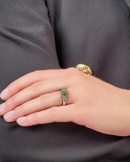 Silver Connemara Marble Women's Trinity Knot Band