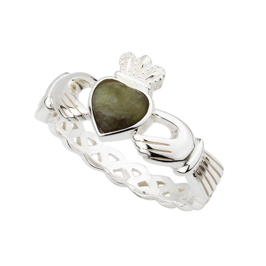 Silver Connemara Marble Women's Claddagh Weave Ring