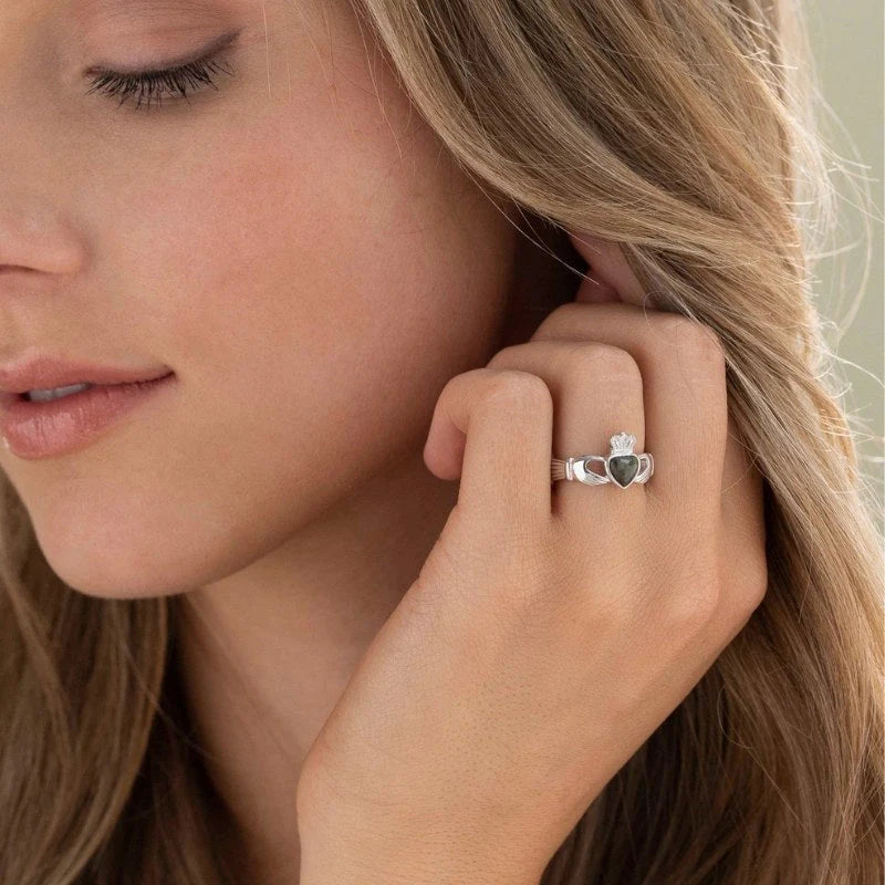 Silver Connemara Marble Women's Claddagh Weave Ring