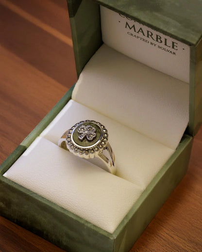 Silver Women's Connemara Marble Shamrock Ring
