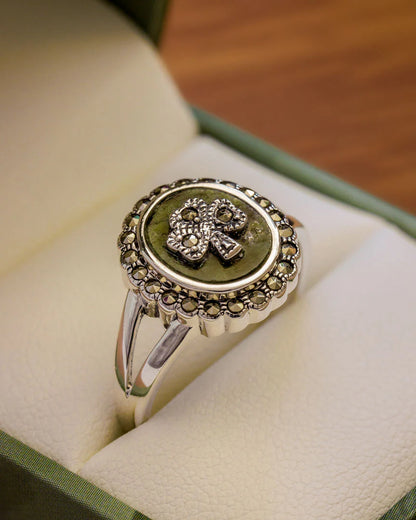 Silver Women's Connemara Marble Shamrock Ring