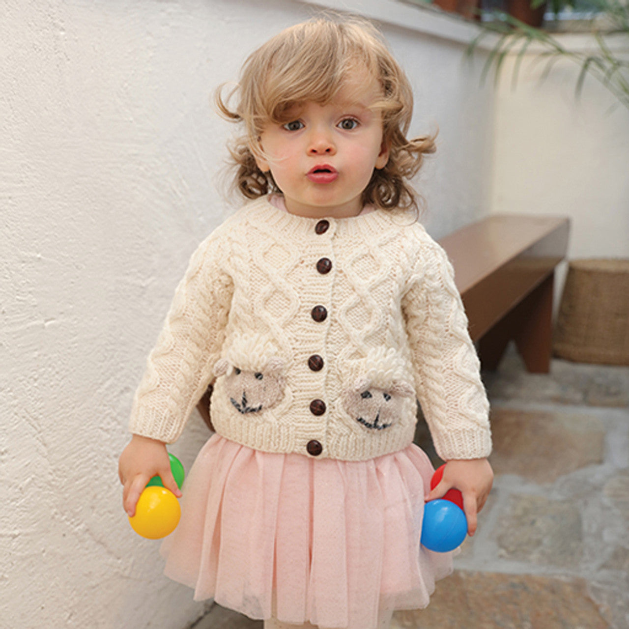 Shepley Baby Aran Wool Cardigan Cream
