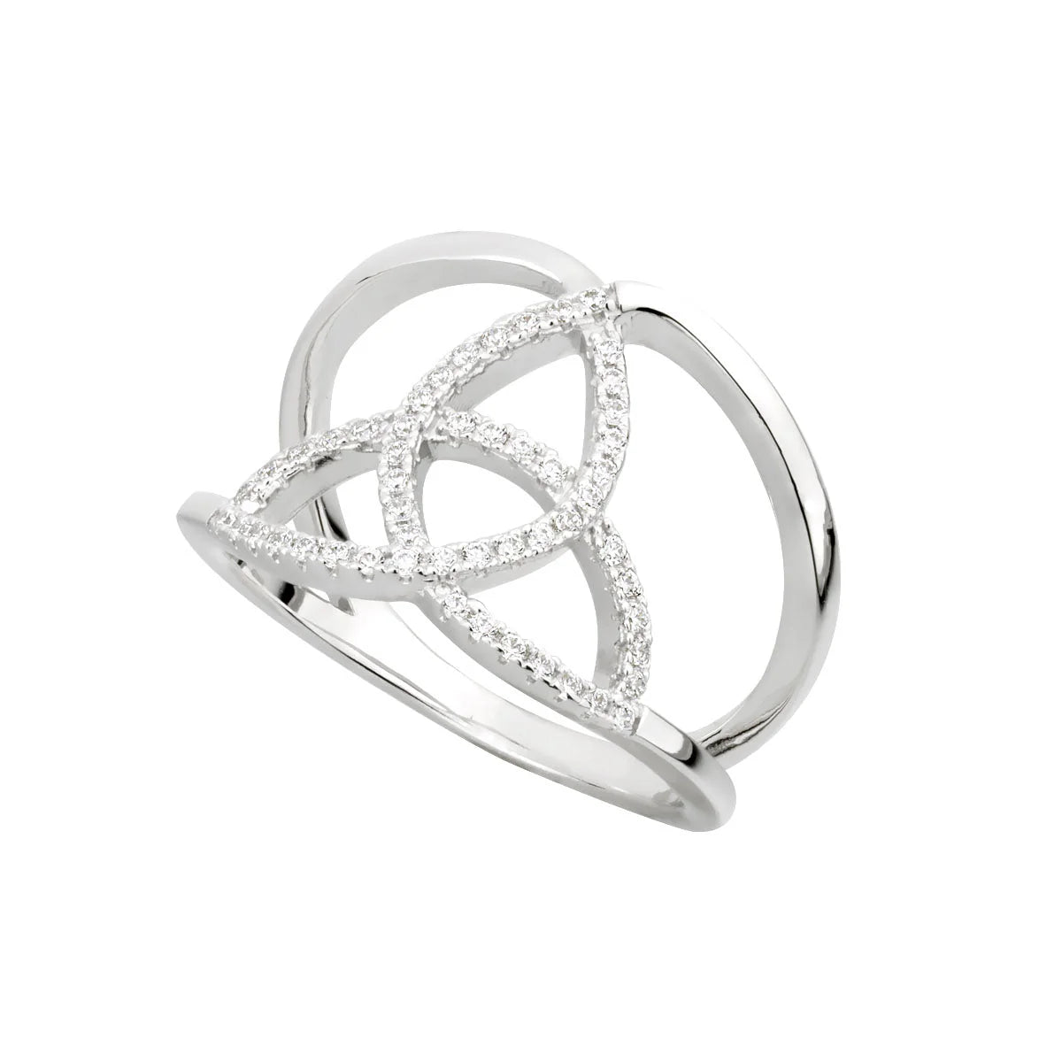 Silver Women's Trinity Knot Ring with Cubic Zirconia Detail