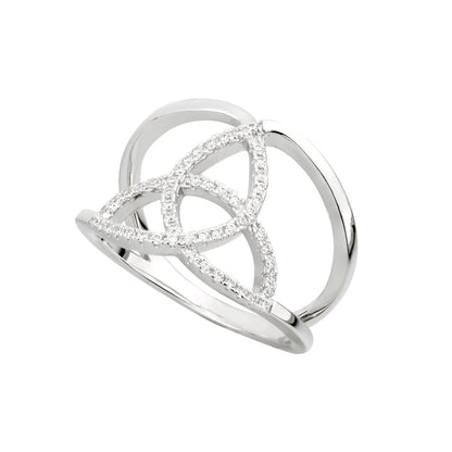 Silver Women's Trinity Knot Ring with Cubic Zirconia Detail