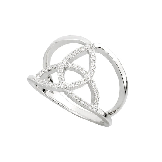 Silver Women's Trinity Knot Ring with Cubic Zirconia Detail