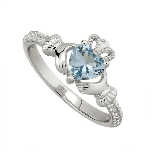 Silver December Birthstone Zircon Women's Claddagh Ring