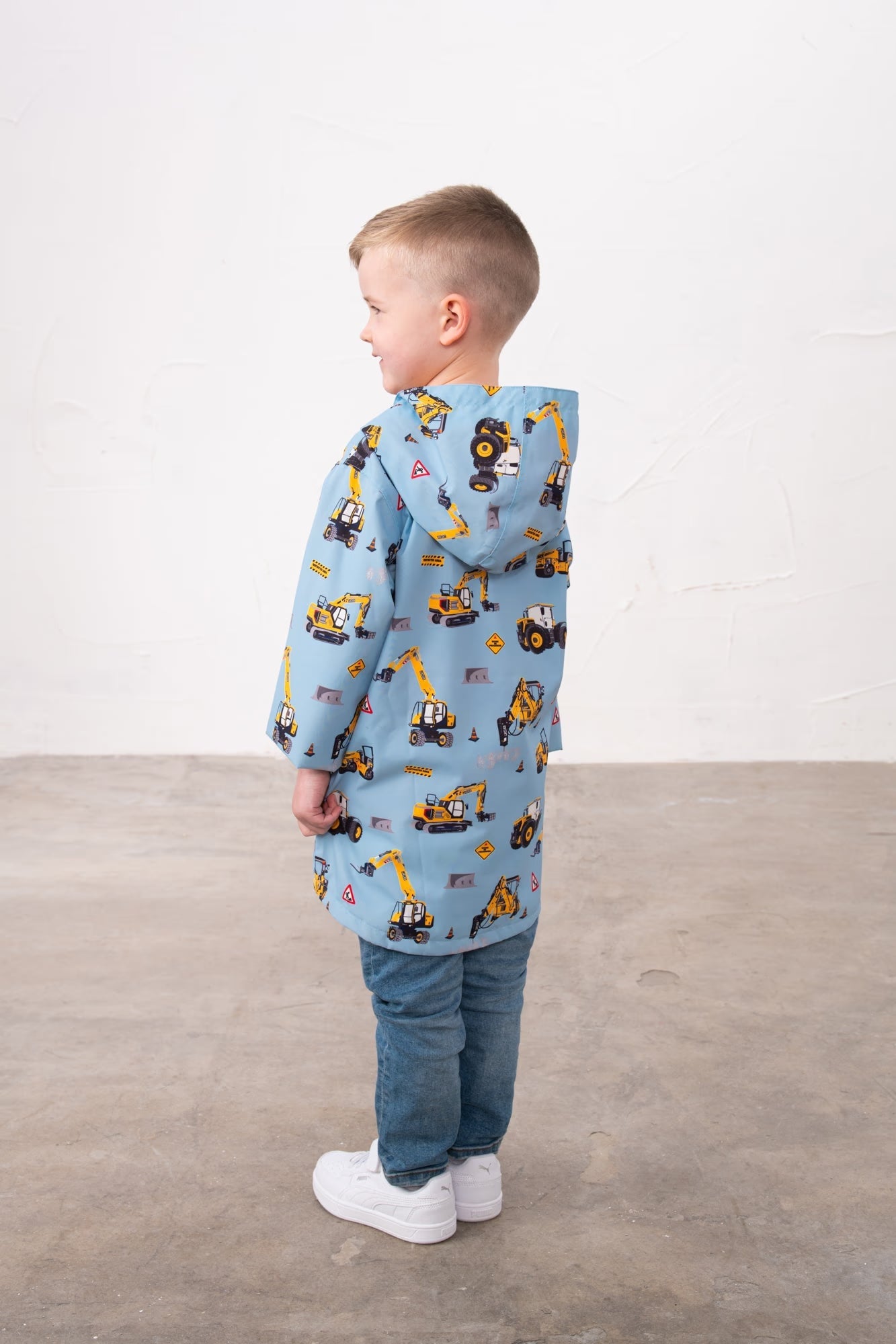 Ethan Boys Blue JCB Tractor Print Rain Jacket with hood