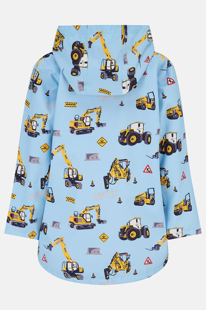Ethan Boys Blue JCB Tractor Print Rain Jacket with hood
