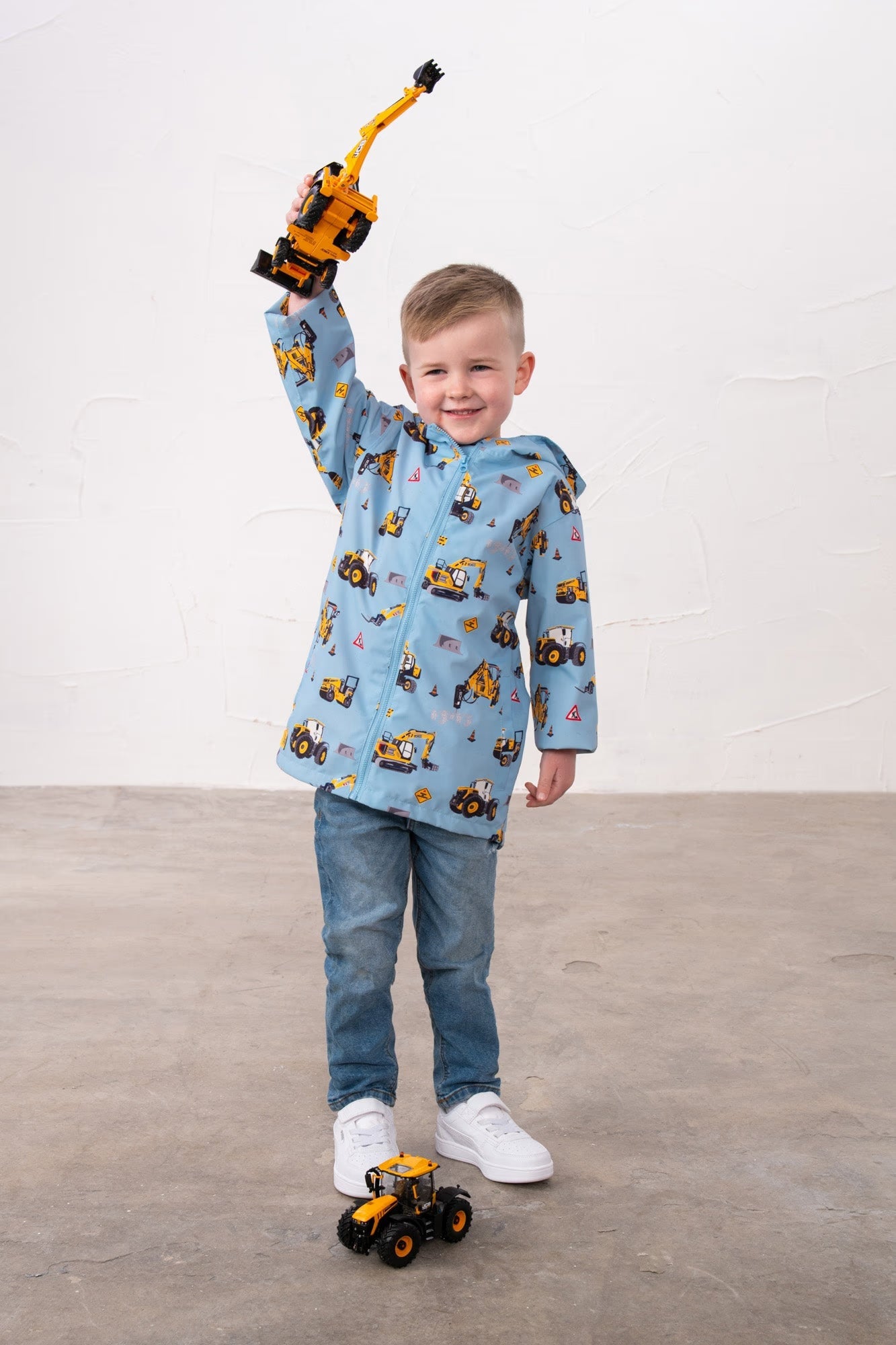 Ethan Boys Blue JCB Tractor Print Rain Jacket with hood