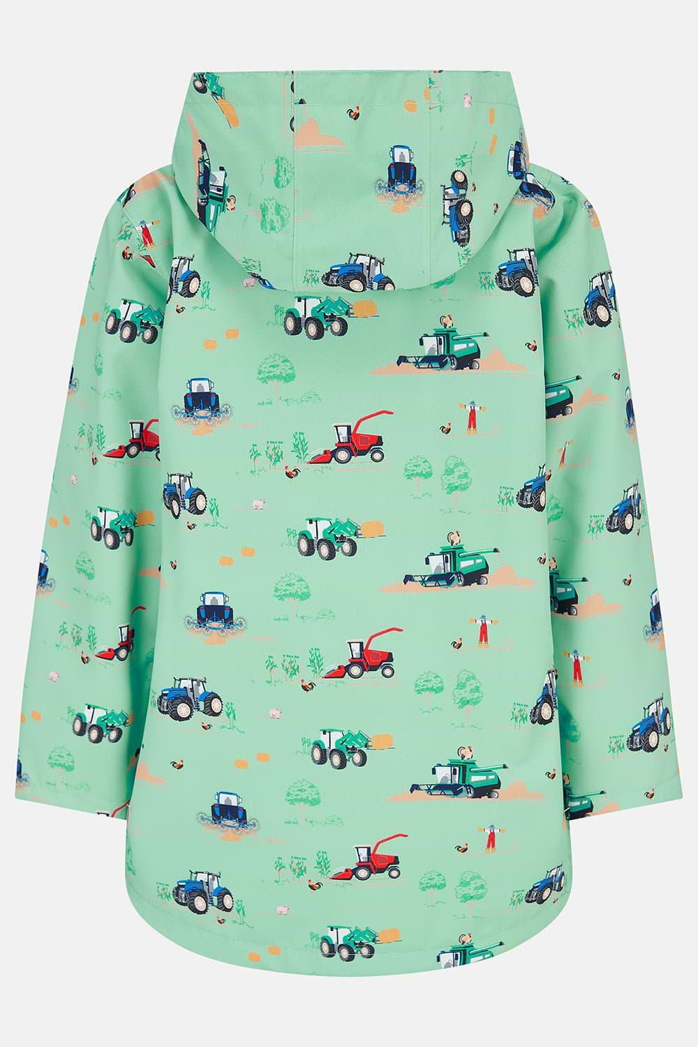 Ethan Boys Sea Green JCB Tractor Print Rain Jacket with hood