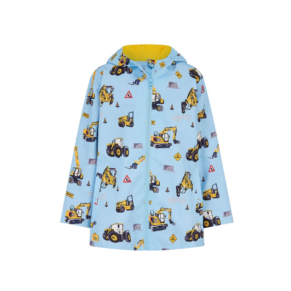 Ethan Boys Blue JCB Tractor Print Rain Jacket with hood