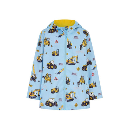 Ethan Boys Blue JCB Tractor Print Rain Jacket with hood