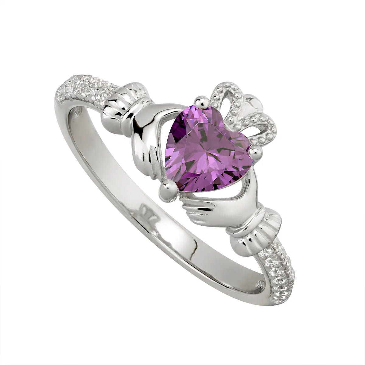 Silver February Birthstone Amethyst Women's Claddagh Ring