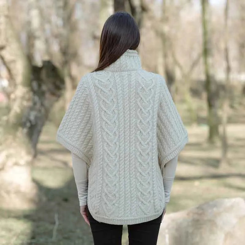 Saol Aran Funnel Neck Poncho Jacket for Ladies