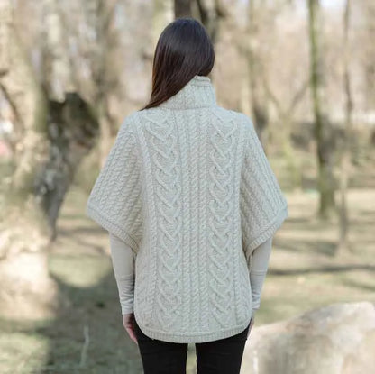 Saol Aran Funnel Neck Poncho Jacket for Ladies