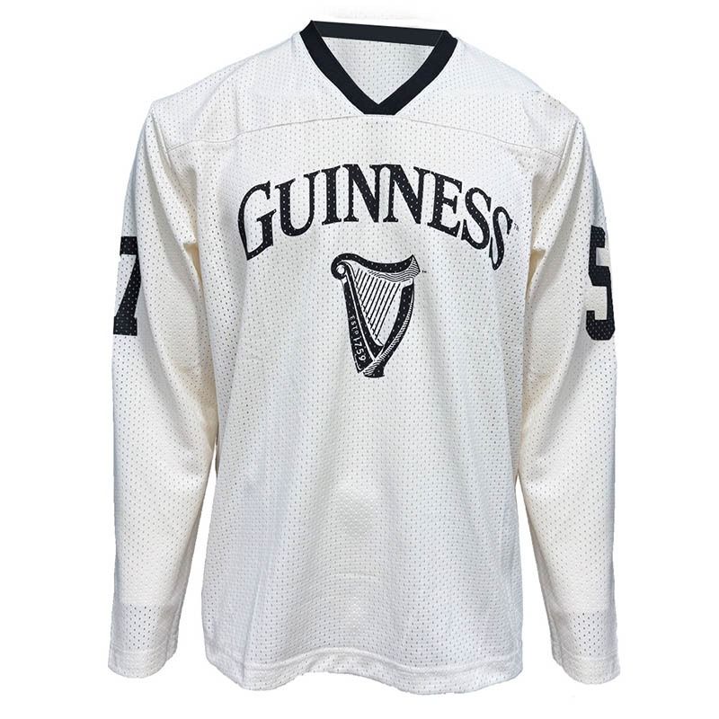 Guinness Harp Long Sleeve Jersey White and Black Unisex Top