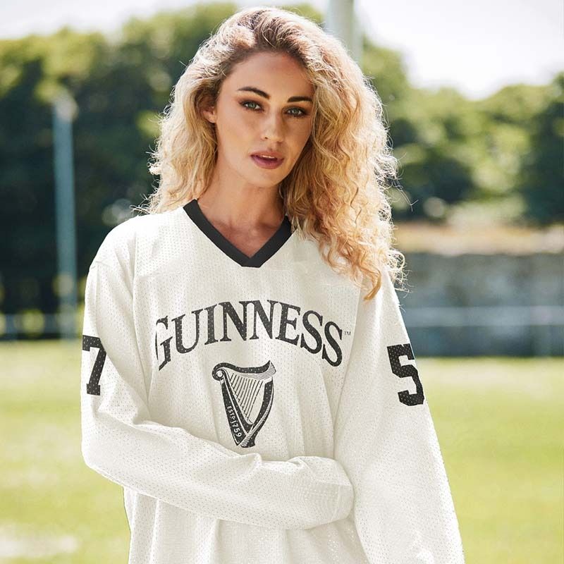 Guinness Harp Long Sleeve Jersey White and Black Unisex Top