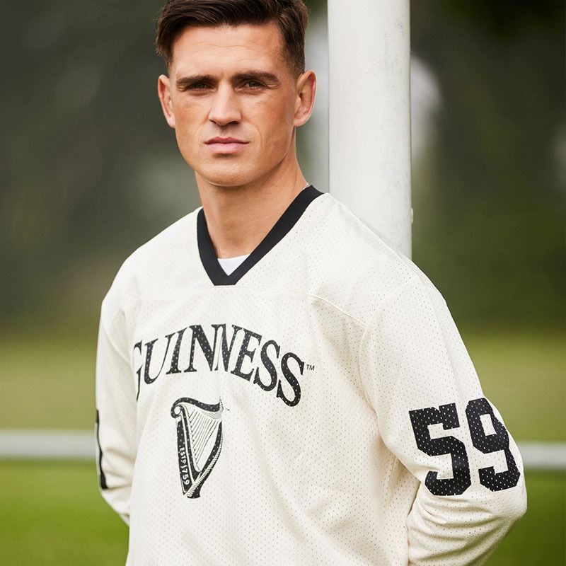 Guinness Harp Long Sleeve Jersey White and Black Unisex Top
