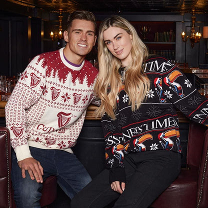 Guinness Men's Christmas Jumper Jersey Cream and Red