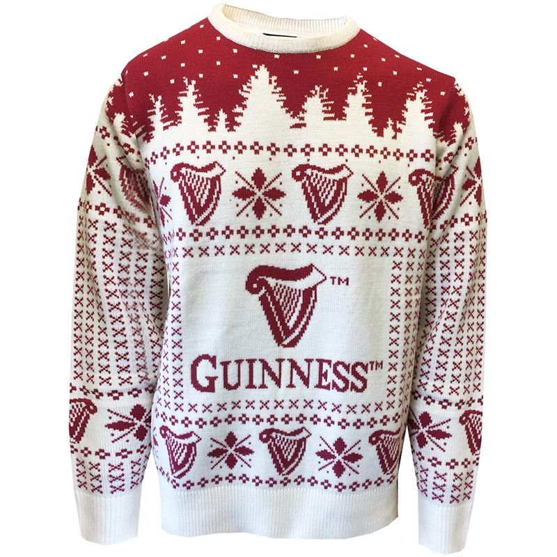 Guinness Men's Christmas Jumper Jersey Cream and Red