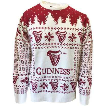 Guinness Men's Christmas Jumper Jersey Cream and Red