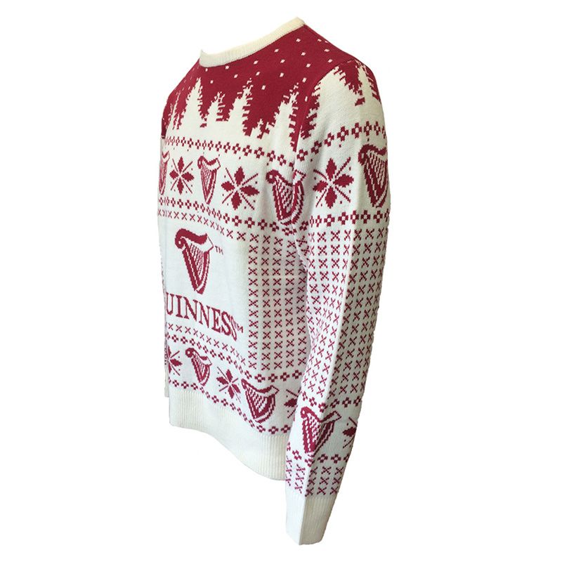 Guinness Men's Christmas Jumper Jersey Cream and Red