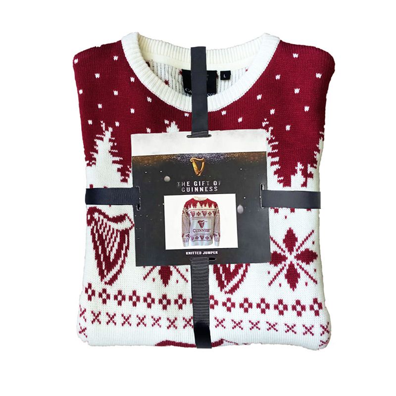 Guinness Men's Christmas Jumper Jersey Cream and Red