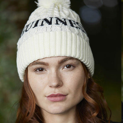 Guinness Cream Aran Style Knit Bobble Hat Unisex Winter Beanie