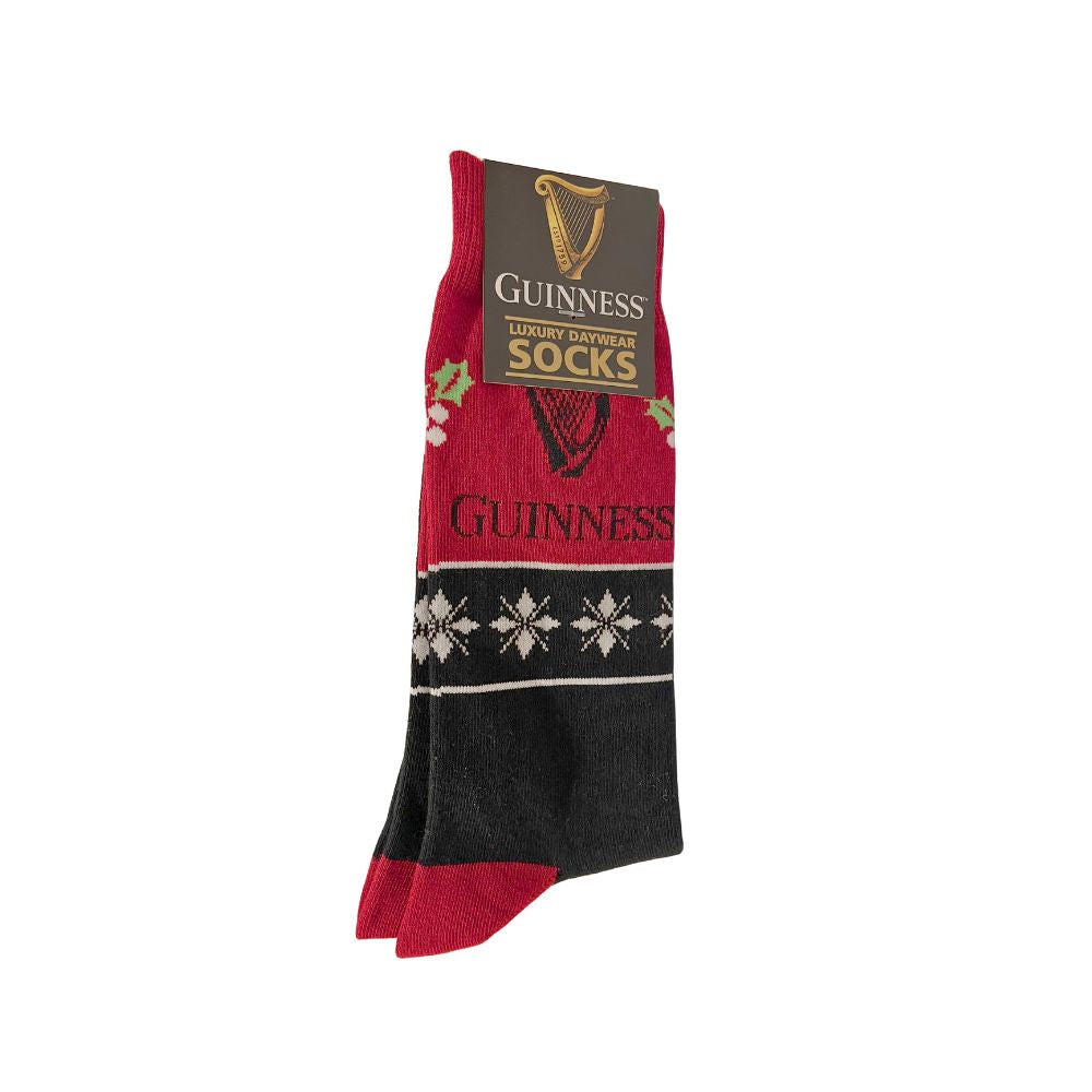 Christmas Red Black Guinness Harp Holly Socks