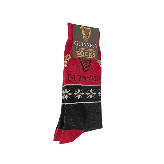 Christmas Red Black Guinness Harp Holly Socks