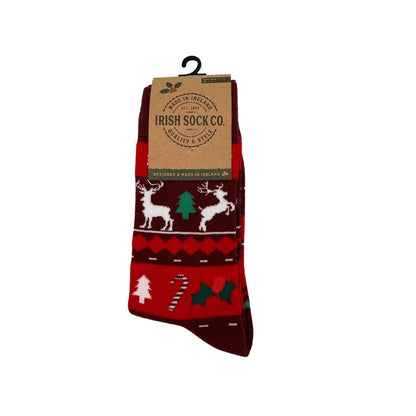 Irish Sock Co Reindeer Christmas Socks Red and Black