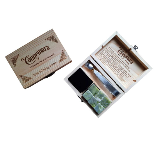 Connemara Marble Whiskey Stones in Handmade Wooden Gift Box