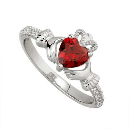 Silver January Birthstone Garnet Women's Claddagh Ring