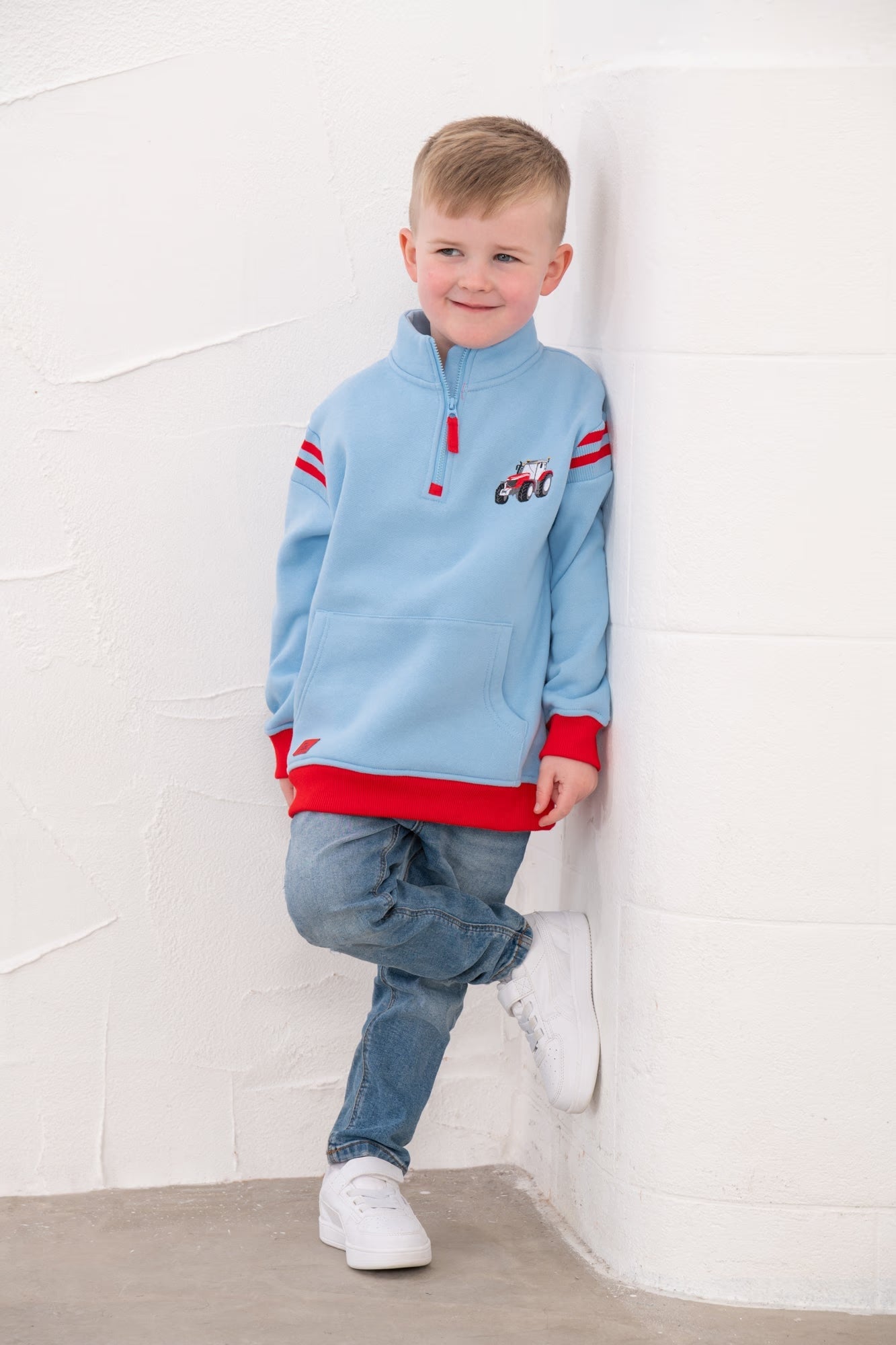Jonah Blue Jersey Sweatshirt with RED Tractor motif for Boys