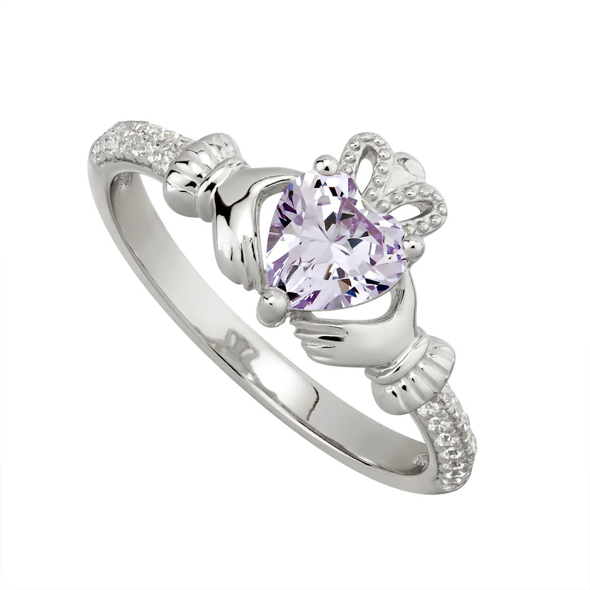 Silver June Birthstone Amethyst Women's Claddagh Ring