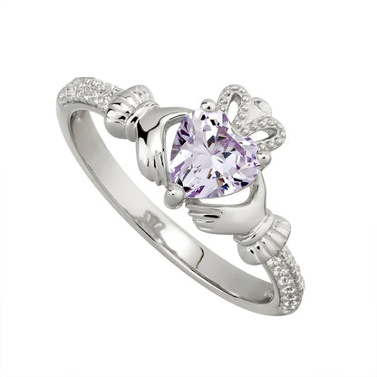Silver June Birthstone Amethyst Women's Claddagh Ring