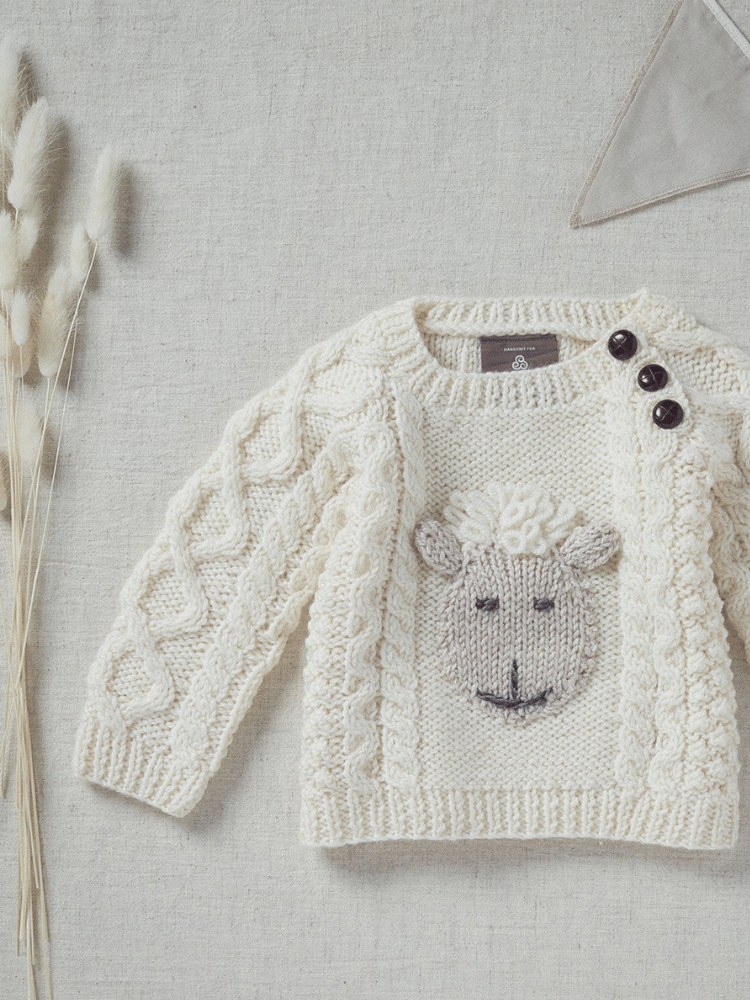 Aran Woollen Mills Baby Hand Knitted Sheep Crew Sweater