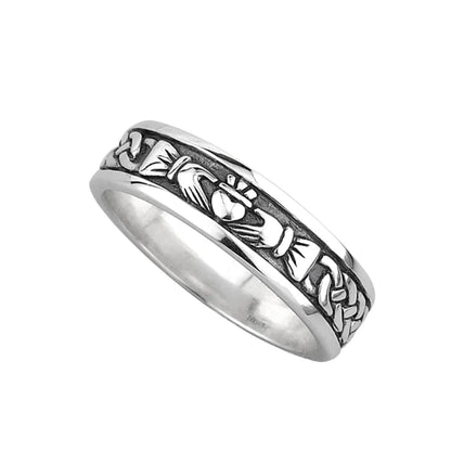 Ladies Oxidised Silver Claddagh Band Ring