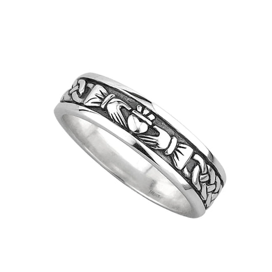 Ladies Oxidised Silver Claddagh Band Ring