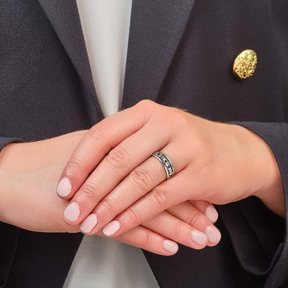 Ladies Oxidised Silver Claddagh Band Ring
