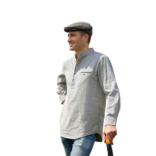 Lee Valley Men's Flannel Grandfather Shirt Dark Blue and Cream Stripe