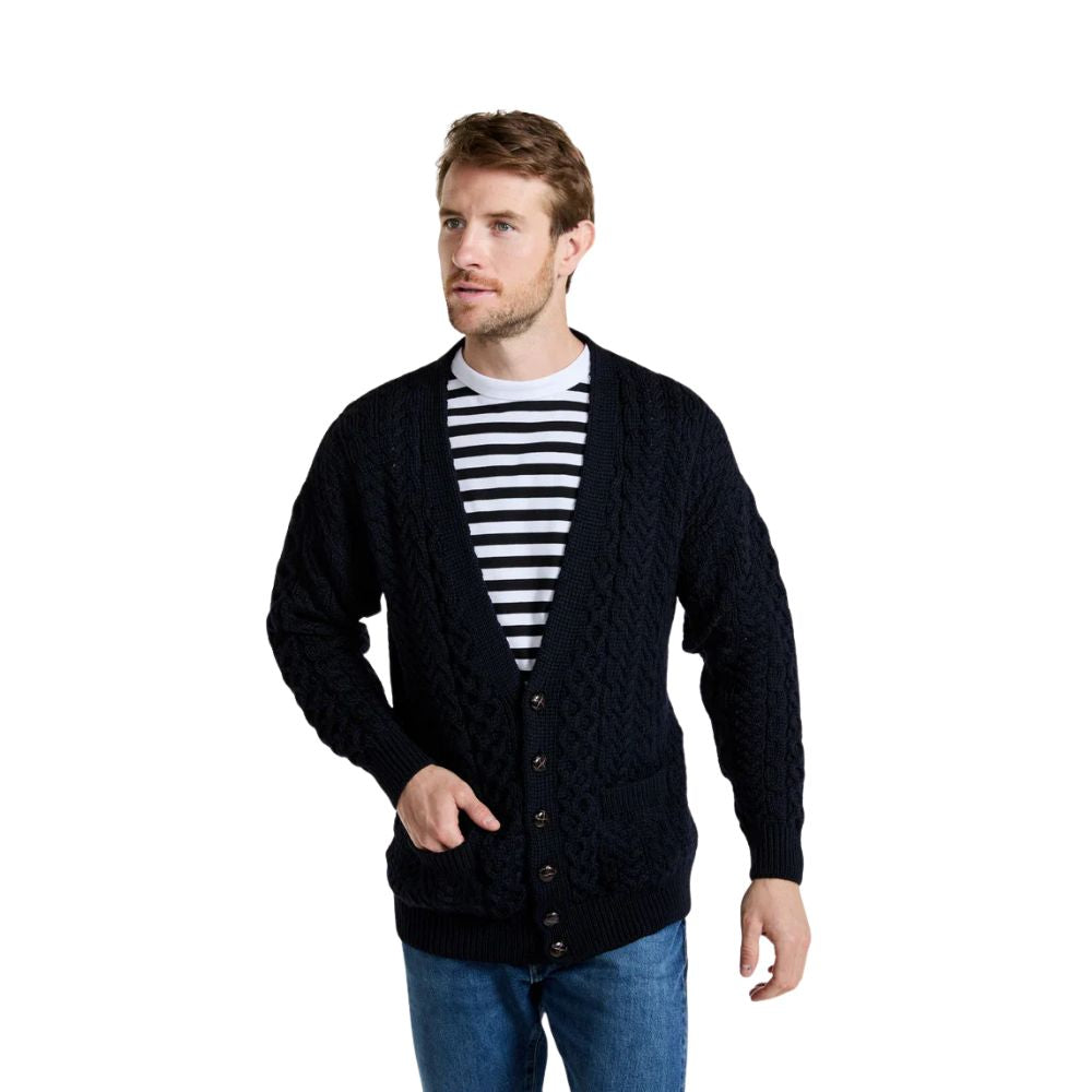 Mens Merino Aran Cardigan Navy Colour
