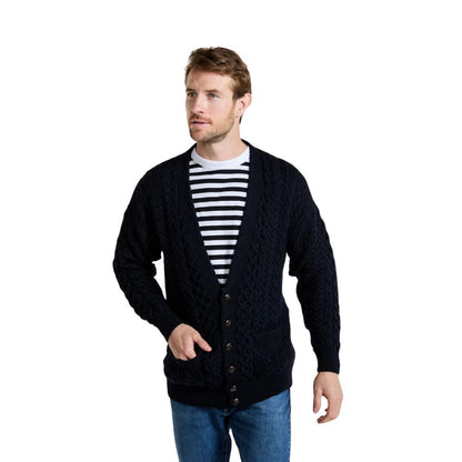 Mens Merino Aran Cardigan Navy Colour
